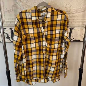 Old Navy Yellow and Burgandy Boyfriend Plaid Shirt